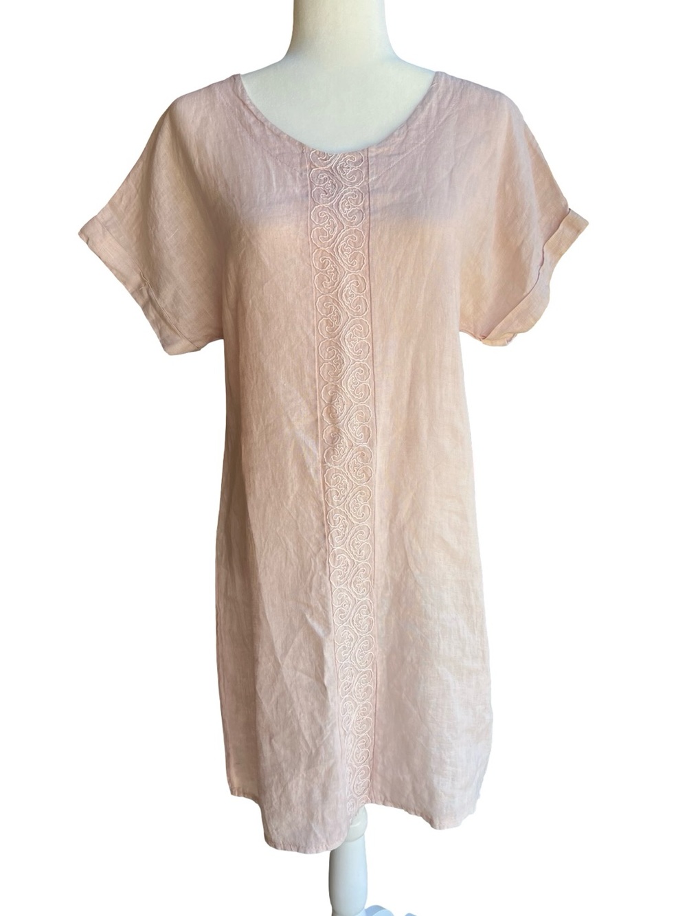 Valentina Naldi Blush Tunic/ Dress Sz M 100% Linen Embroidered Front Italy Boho - Picture 6 of 12